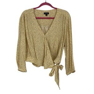 Frank And Oak Size Large Yellow Floral Faux Wrap Long Sleeve Blouse Ditsy Boho